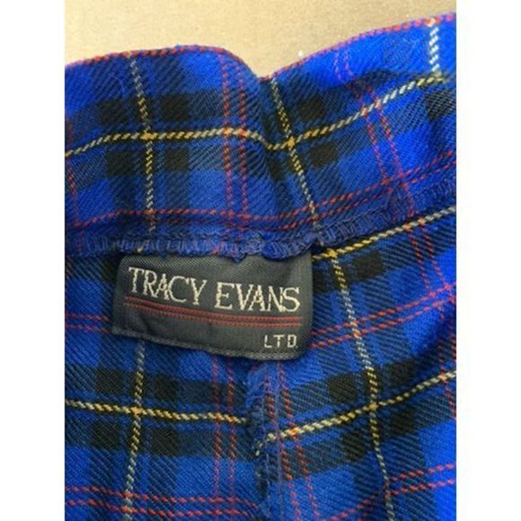 VINTAGE WOOL HIGH WAISTED PLAID SHORTS Tracy Evans Blue Plaid High Waisted Short - Picture 2 of 3